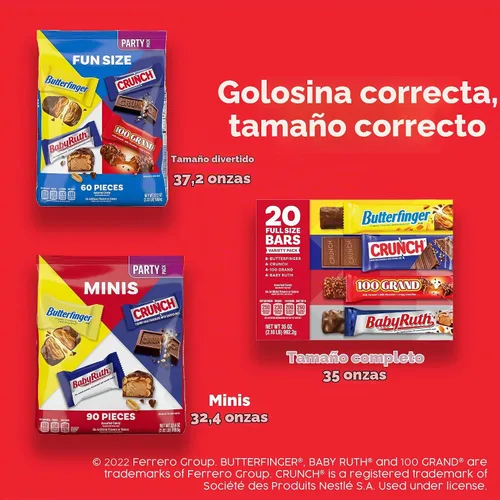 Vista 5 de Butterfinger and Co. Bolsa de dulces de chocolate a granel, mezcla de divertidos dedos de mantequilla, CRUNCH, Baby Ruth y 100 barras de chocolate