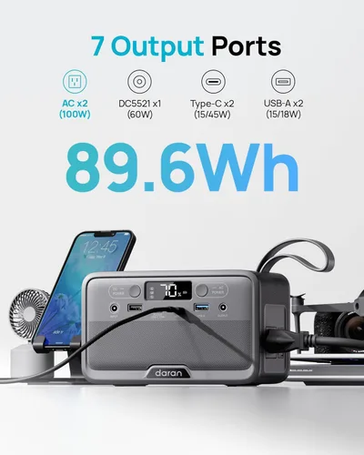 Vista 2 de Estación de energía portátil LiFePO4 de 28,000 mAh, batería de 100 W (pico de 200 W) banco de energía solar, cargador portátil pequeño generador
