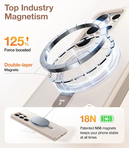 Vista 2 de TORRAS Funda magnética de albaricoque pálido para Galaxy S25 Ultra [compatible con Magsafe] soporte de anillo, a prueba de golpes, translúcida