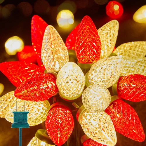 Vista 7 de Brightown C9 - Guirnalda de luces LED de Navidad, 33 pies, 50 luces LED impermeables de fresa