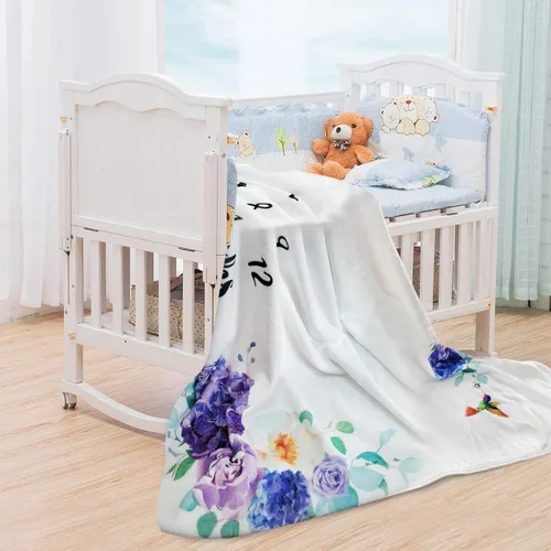 Vista 6 de Manta de hito mensual para bebé niña, manta floral para el mes del recién nacido, regalo personalizado para ducha, forro polar suave de felpa suave