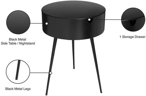 Vista 4 de Meridian Furniture Bali Collection Modern Mesita de noche contemporánea de metal duradero, 16 pulgadas de ancho x 16 pulgadas de profundidad x 23