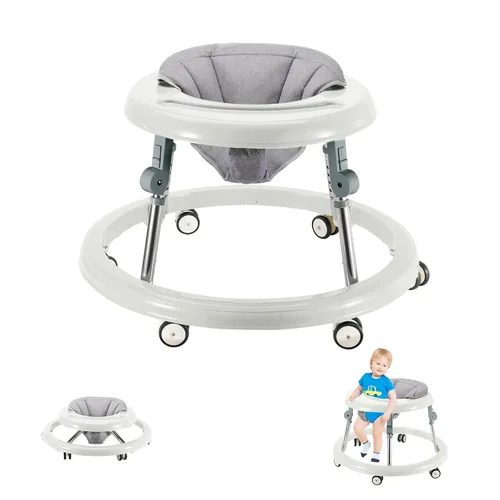 Vista 3 de Andador plegable para bebés, altura ajustable para bebés de 6 a 18 meses (rosa)