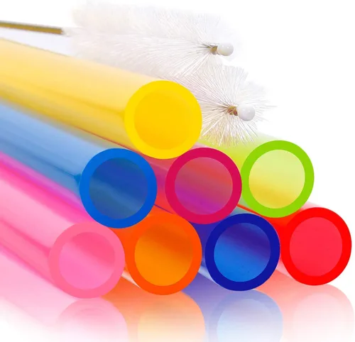 Vista 5 de 8 pajitas reutilizables extra anchas para batidos y boba con 1 bolsa y 2 cepillos, pajitas de plástico grandes sin BPA para batidos, té de burbujas
