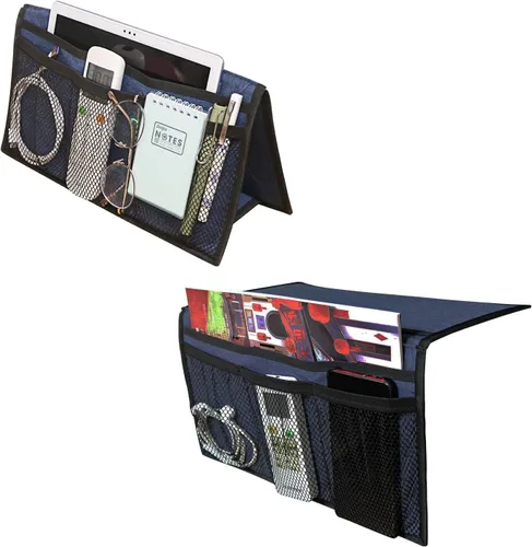 Vista 11 de Gloppie Organizador de mesita de noche, organizador de bolsillos laterales para mesita de noche, organizador de almacenamiento con bolsillo