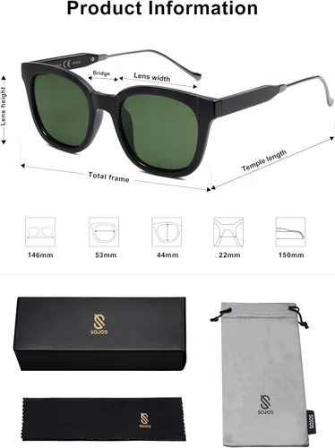 Vista 5 de SojoS SJ2050 Lentes de sol polarizados, cuadrados, clásicos, para mujeres y hombres, retro, modernos, protección ultravioleta 400