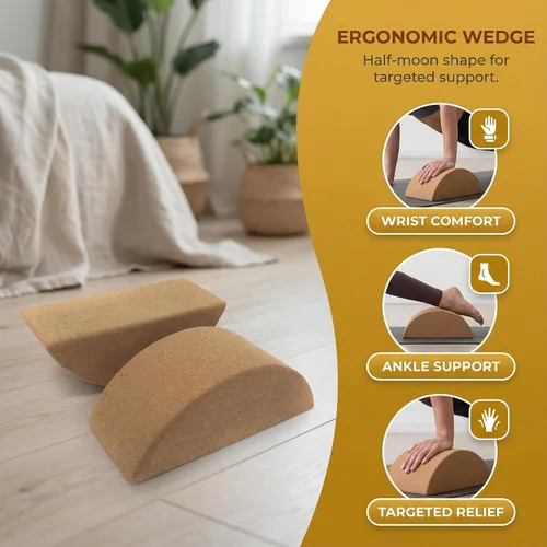Vista 6 de VOSAREA Bloque de yoga de corcho, soporte natural de alta densidad para pilates, yoga caliente y meditación, ladrillos de pilates antideslizantes