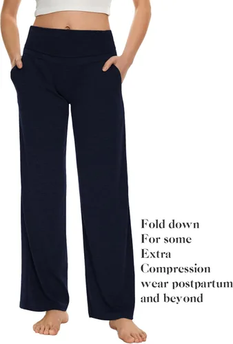 Vista 18 de Ecavus Pantalones de maternidad anchos y rectos para mujer, versátiles, cómodos, palazzo, elásticos, con bolsillos