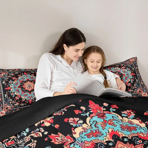 Vista 6 de Erosebridal Juego de edredón bohemio tamaño individual, ropa de cama floral retro para adultos, hombres y mujeres, juego de ropa de cama vintage