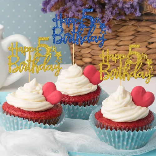 Vista 6 de Decoración para cupcakes de cumpleaños de 5 años, suministros para cupcakes de cumpleaños de 5 años, decoraciones para fiestas de cumpleaños de 5