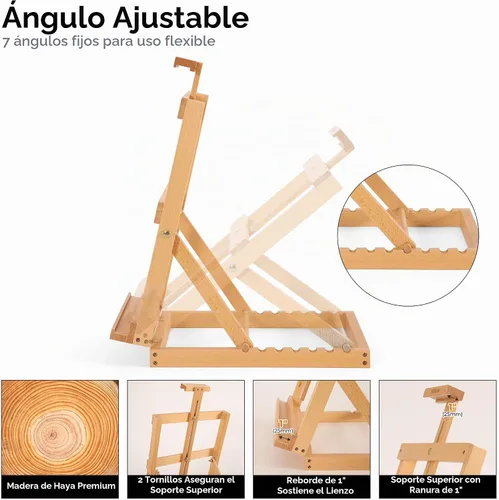 Vista 4 de VISWIN Caballete de mesa resistente para pintar, caballete de mesa ajustable de madera de haya, sostiene lienzo de hasta 23 pulgadas, caballete