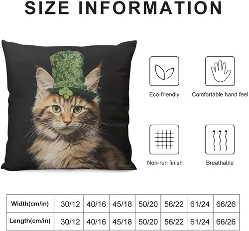 Vista 3 de Fundas de almohada de granja con diseño de feliz día de San Patricio con un gato en un sombrero de trébol, fundas de almohada de terciopelo