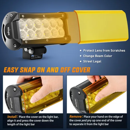 Vista 7 de Nilight Barra de luz LED con cubiertas ámbar/negras, 2 unidades de 36 W 6.5 pulgadas, luces todoterreno superbrillantes para conducción, niebla