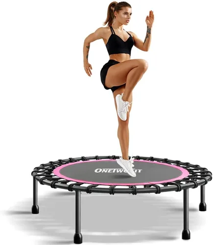 Vista 7 de ONETWOFIT Mini Rebounder Trampoline for Adults with Bar, Adjustable Handle Verde