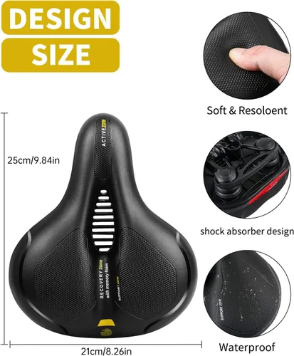 Vista 2 de MSDADA Cómodo cojín para asiento de bicicleta, asiento de bicicleta ancho cómodo para hombres y mujeres con doble absorción de impactos, acolchado
