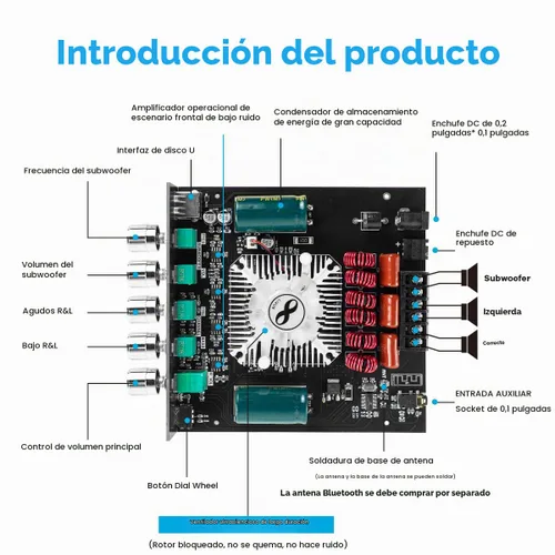 Vista 2 de ZK-HT21 TDA7498E Placa Amplificador Bluetooth 160W×2+220W Subwoofer Receptor de Audio 2.1 Canales Amplificador de Potencia Módulo con Control