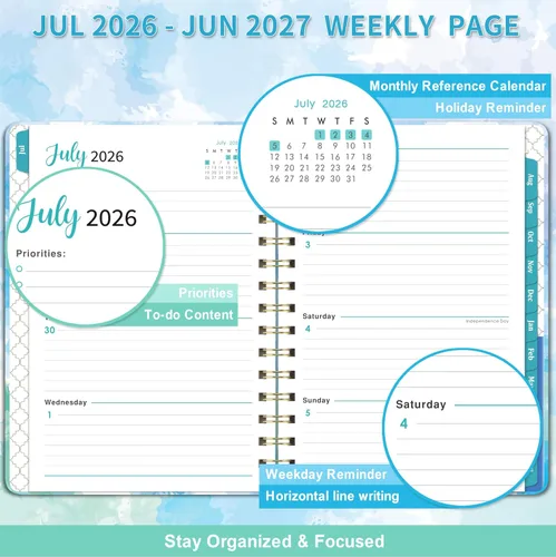 Vista 4 de Agenda 2026 – Agenda semanal y mensual 2026 con pestañas, enero 2026 a diciembre 2026, 6.3 x 8.4 pulgadas, tapa dura con bolsillo trasero + papel