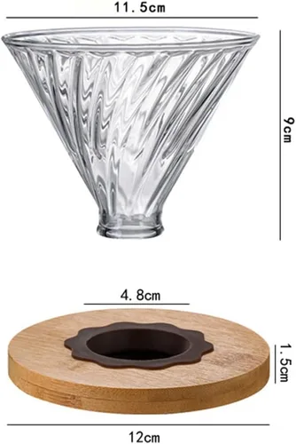 Vista 2 de Gotero de café para verter sobre café, gotero de café de vidrio V60 con base de madera de bambú, accesorios de goteo de café de preparación lenta