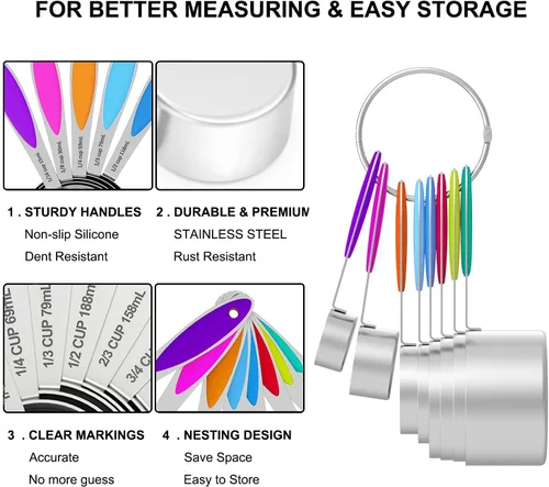 Vista 10 de Measuring Cups and Spoons - Wildone Stainless Steel 20 Piece Stackable Set, Includes 8 Measuring Cups, 10 Measuring Spoons, 1 Leveler & 1 Whisk, for