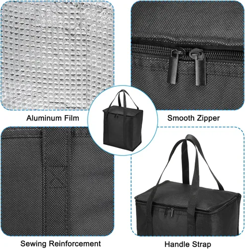 Vista 5 de PATIKIL Bolsa de comestibles reutilizable aislada, bolsa térmica aislada para entrega de alimentos con cremallera plegable para transporte frío