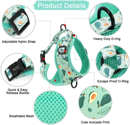 Vista 2 de Arnés y correa para perros y gatos, Puppia chaleco suave de malla acolchado y ajustable para cachorros, linda ropa para perros, a prueba de escapes