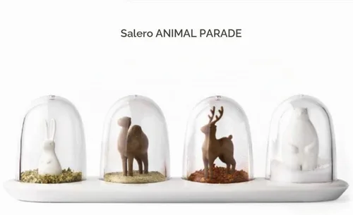 Vista 2 de Tarro de condimentos de cocina con bandeja, coctelera de condimentos, diseño de desfile de animales, 4 en 1