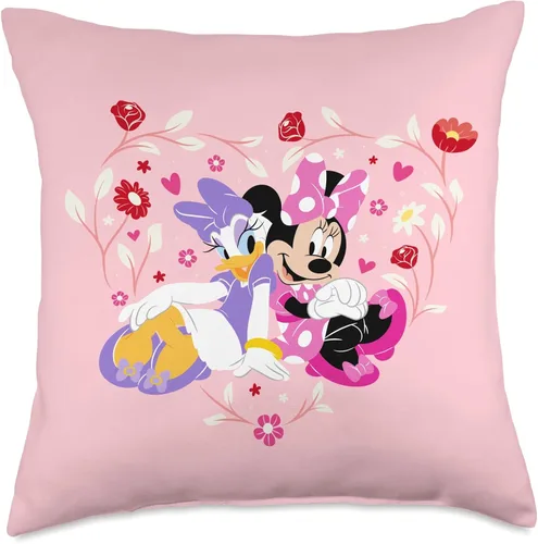 Vista 5 de Disney Minnie and Daisy BFF - Almohada de corazón rosa, 16 x 16 pulgadas, multicolor