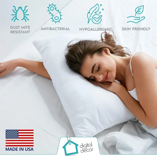 Vista 3 de Conjunto de dos almohadas alternativas para hoteles cinco estrellas 100% de algodón fabricadas en los EE. UU. con tres niveles de confort, Algodón
