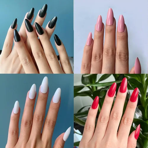 Vista 5 de AddFavor 576 uñas postizas a presión de almendra, uñas postizas medianas de cobertura completa, uñas cortas de aguja a presión, uñas postizas