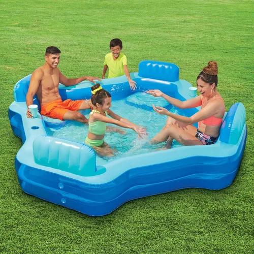 Vista 4 de Piscina familiar cuadrada inflable de lujo, azul, a partir de 6 años, unisex
