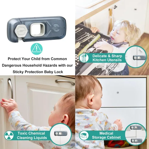 Vista 4 de QYESWHSR - Paquete de 5 cerraduras para refrigerador a prueba de niños, con almohadillas adhesivas adhesivas, cerraduras de seguridad para niños