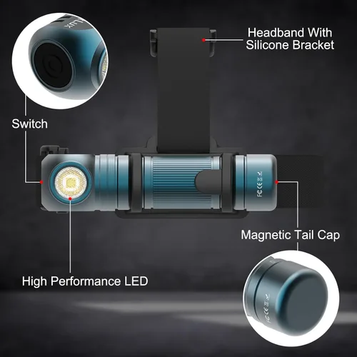 Vista 6 de Linterna frontal recargable – 1500 lúmenes en ángulo recto diadema LED, linterna impermeable para adultos al aire libre, camping, senderismo, pesca