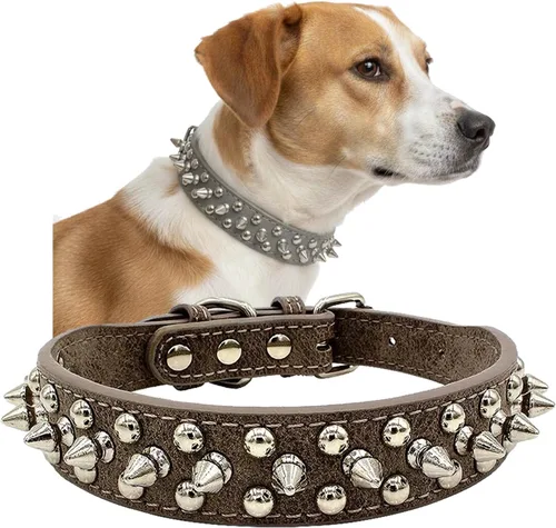 Vista 10 de Collar para perro con tachuelas, de piel sintética, con cúpula plateada, antimordeduras, ajustable, resistente, estilo punk, para perros pequeños