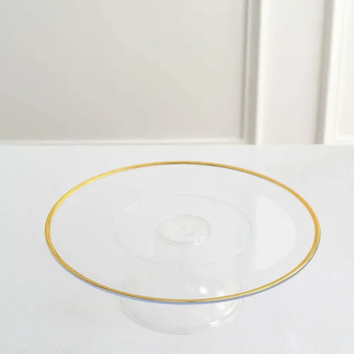 Vista 8 de Efavormart - Paquete de 2 elevadores de plástico transparente de 12 pulgadas con borde dorado para cupcakes y postres, soporte desechable para tartas