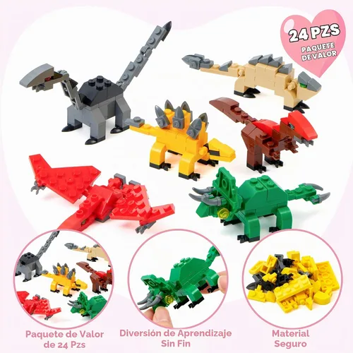 Vista 3 de JOYIN Paquete de 24 tarjetas de San Valentín con bloques de construcción de dinosaurios para regalos, recuerdos de fiesta, premio de intercambio