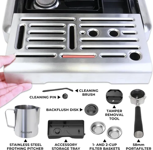 Vista 6 de Máquina de Espresso Kenmore - Cafetera Automática con Prensador Automático, Limpieza Automática, Vaporizador de Leche y Espumador, Molinillo
