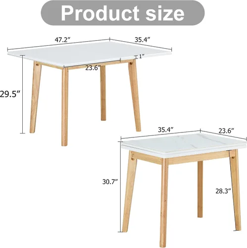 Vista 2 de Mesa de piedra sinterizada blanca con patas de madera de goma, escritorio plegable para computadora, escritorio de oficina plegable, adecuado