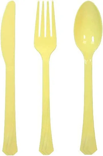 Vista 8 de Tiger Chef - Cubertería de plástico de color resistente, incluye tenedores, cucharas para el té y cuchillos, Dorado