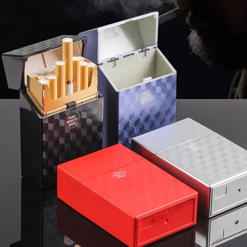 Vista 7 de Caja de cigarrillos tamaño King 3.346 in 3 unidades Push to Open 20 Capacity(negro+plata+azul)