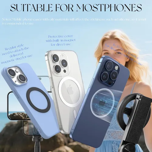 Vista 3 de Palo selfie magnético multifuncional 4 en 1 con rotación de 360° para iPhone/Android, trípode extensible portátil con control remoto desmontable