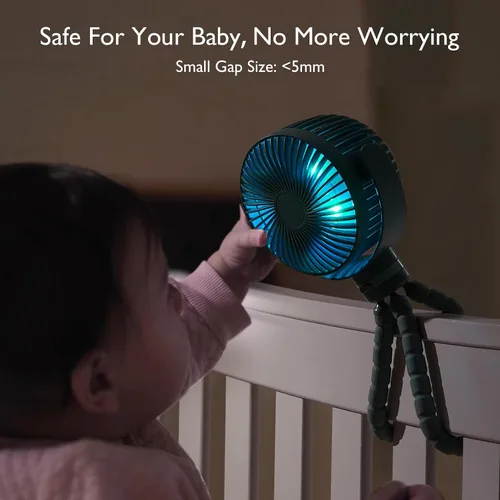 Vista 4 de Momcozy Ventilador portátil para cochecito de 8000 mAh, batería de 27 horas de duración desmontable de 4 velocidades de rotación de 360° con 2