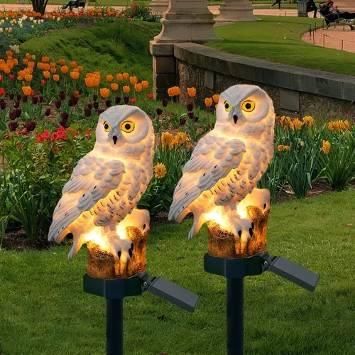 Vista 4 de DOUBLE 2 C Luz solar para jardín al aire libre, luz solar para jardín con poste de búho, luz LED impermeable de blanco cálido para jardín, patio