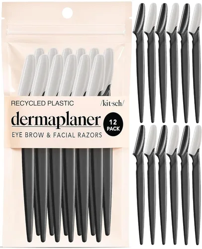 Vista 16 de Kitsch Dermaplane - Maquinilla de afeitar facial para mujeres y hombres, maquinillas de afeitar para cejas y afeitadora facial - Maquinilla de Negro