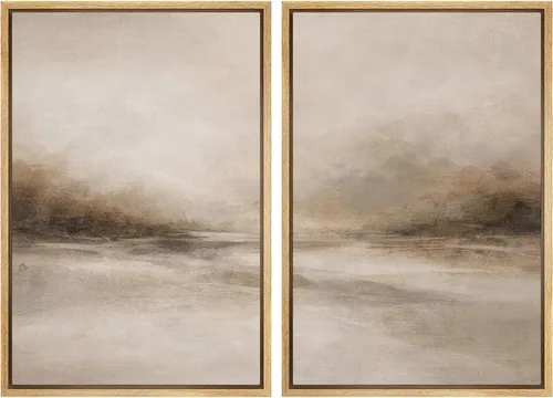 Vista 30 de Ashbrook - Set de arte de pared en lienzo enmarcado, tonos orgánicos de la tierra en beige y marrón con ilustraciones de trazos circulares, arte
