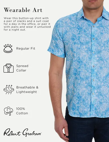 Vista 2 de Robert Graham Camisa de manga corta de algodón con botones para hombre Cayuga