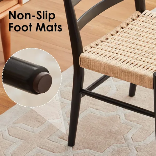 Vista 5 de Stary Sillas de comedor de madera de la rota con el asiento tejido cómodo, totalmente montadas Nuevo Negro - Juego de 2