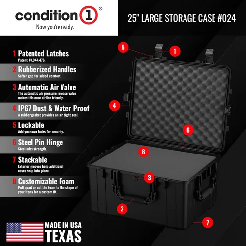 Vista 3 de Condition 1 Estuche rígido protector impermeable resistente grande de 25 pulgadas, Modelo 024, Caja de almacenamiento portátil con espuma