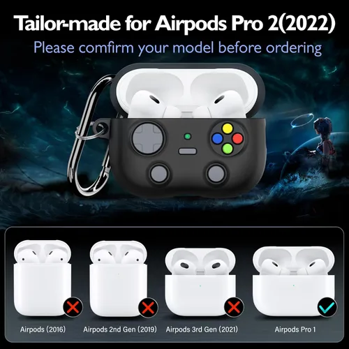 Vista 2 de volport Funda para Airpods Pro de 2ª generación: Funda de silicona para Apple Air Pods Pro 2/1ª generación con llavero, diseño de juego genial