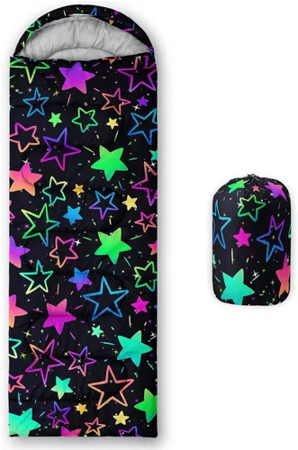 Vista 18 de QOOMO Axolotl - Lindos sacos de dormir para campamento, 3 estaciones, clima cálido y fresco, ligeros, impermeables, para adultos y niños, viajes