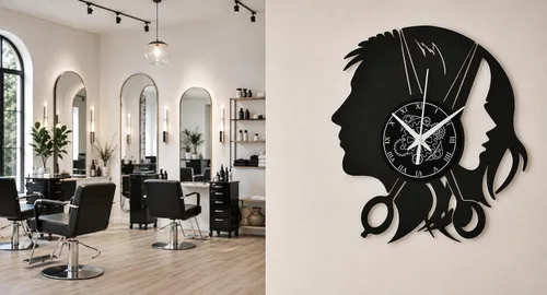 Vista 6 de Reloj de pared Disco Vinilo Peluquería Hombre Mujer Barbería, Vintage Hecho a Mano